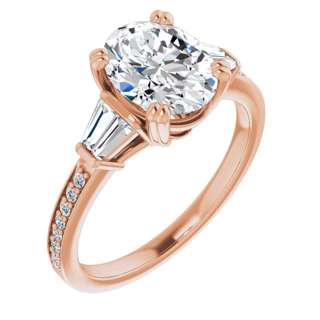 Oval Moissanite Baguette Engagement Ring