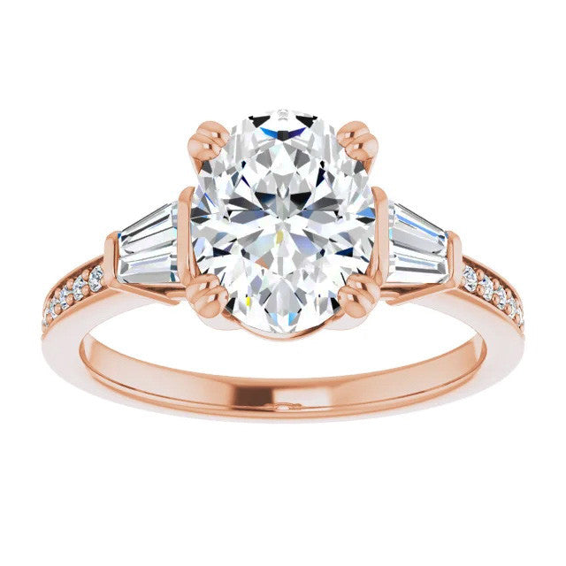 Oval Moissanite Baguette Engagement Ring