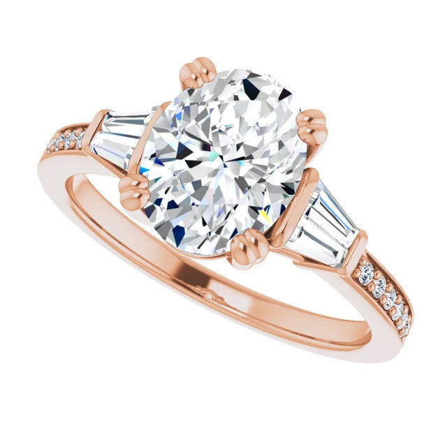 Oval Moissanite Baguette Engagement Ring