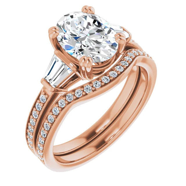 Oval Moissanite Baguette Engagement Ring