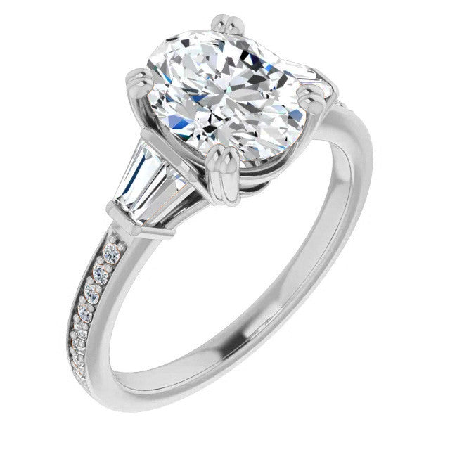 Oval Moissanite Baguette Engagement Ring