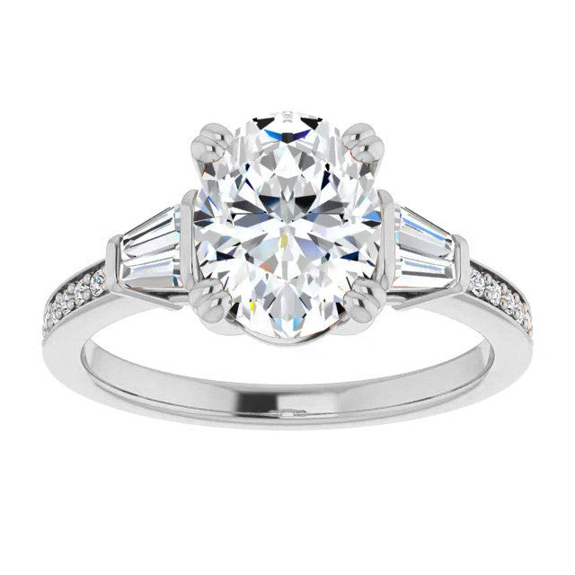 Oval Moissanite Baguette Engagement Ring