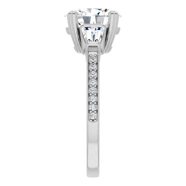 Oval Moissanite Baguette Engagement Ring