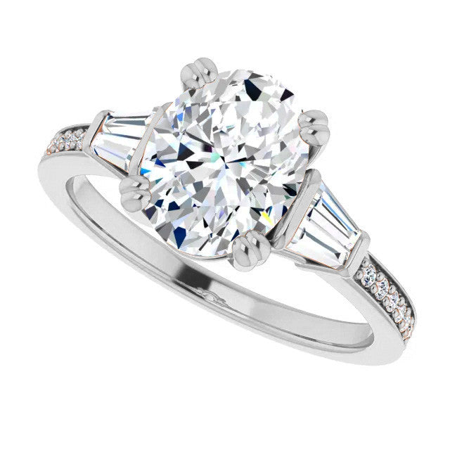 Oval Moissanite Baguette Engagement Ring