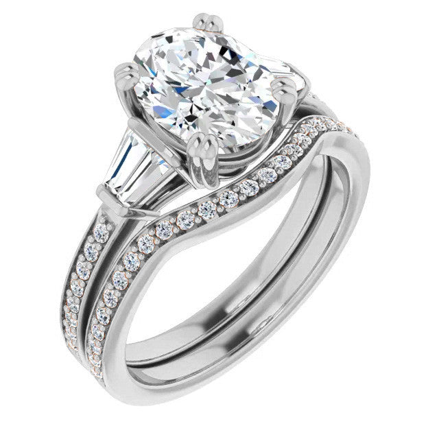Oval Moissanite Baguette Engagement Ring