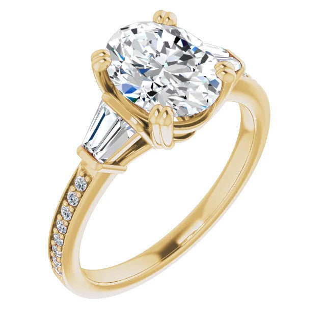 Oval Moissanite Baguette Engagement Ring