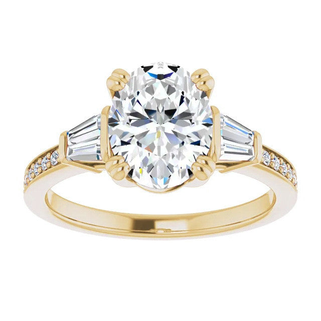 Oval Moissanite Baguette Engagement Ring