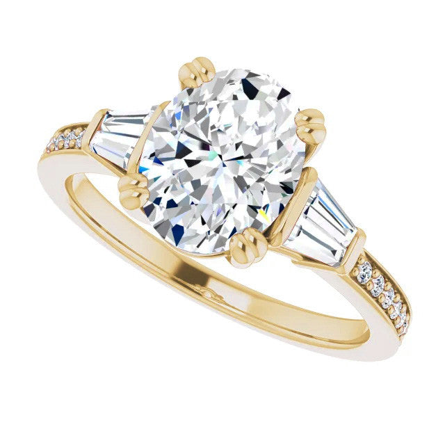 Oval Moissanite Baguette Engagement Ring