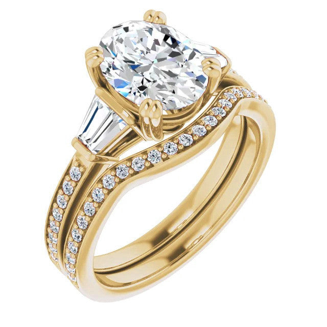 Oval Moissanite Baguette Engagement Ring