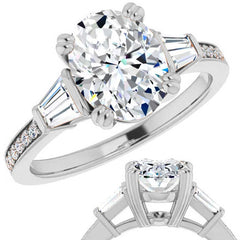 Oval Moissanite Baguette Engagement Ring