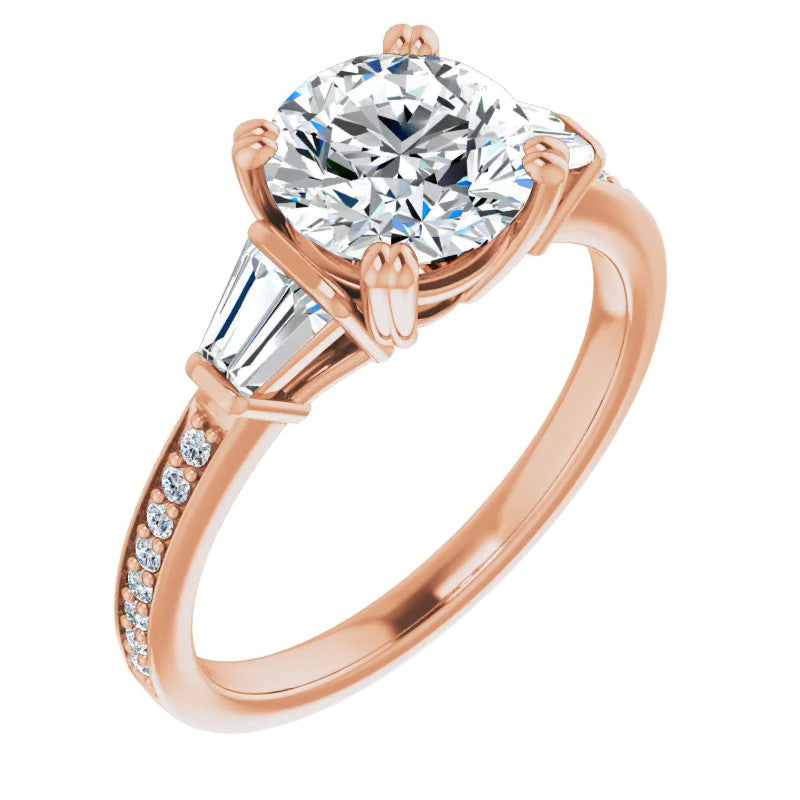 Round Moissanite & Diamond Baguette Engagement Ring