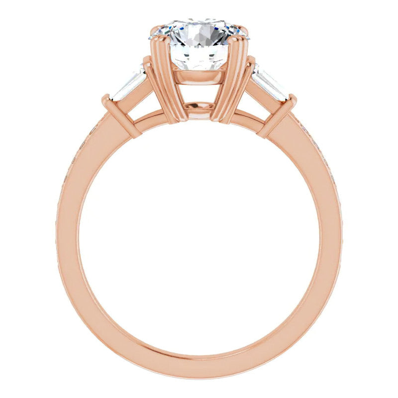 Round Moissanite & Diamond Baguette Engagement Ring