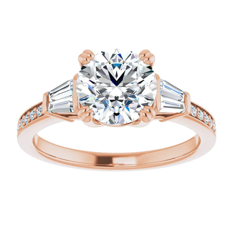 Round Moissanite & Diamond Baguette Engagement Ring