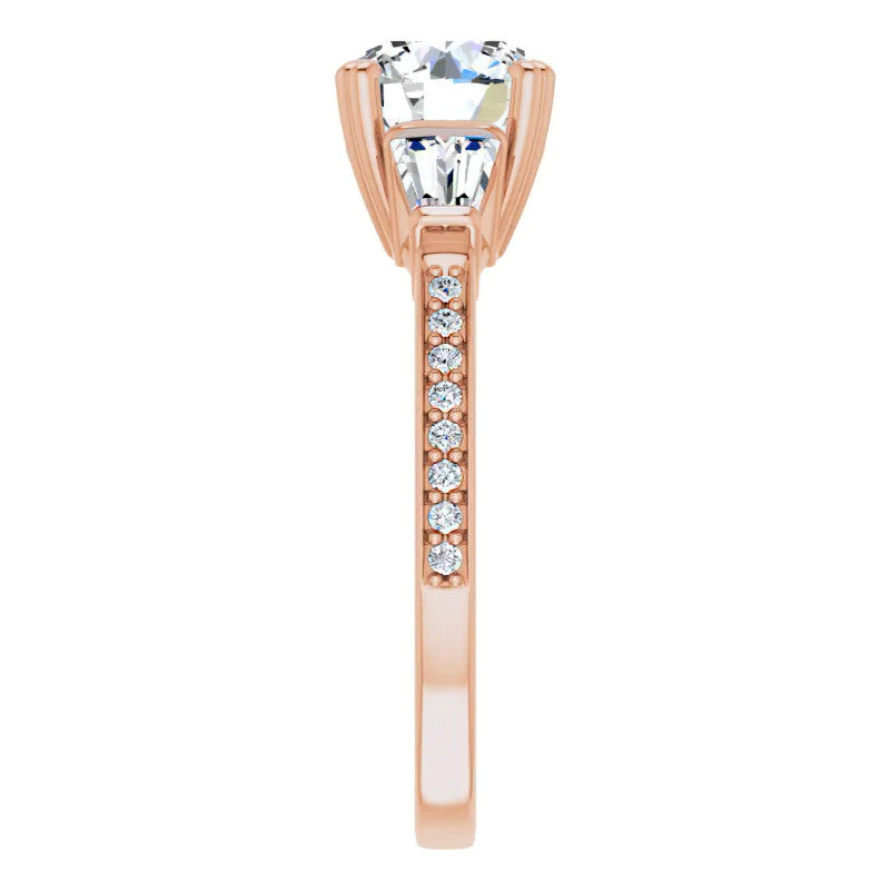 Round Moissanite & Diamond Baguette Engagement Ring
