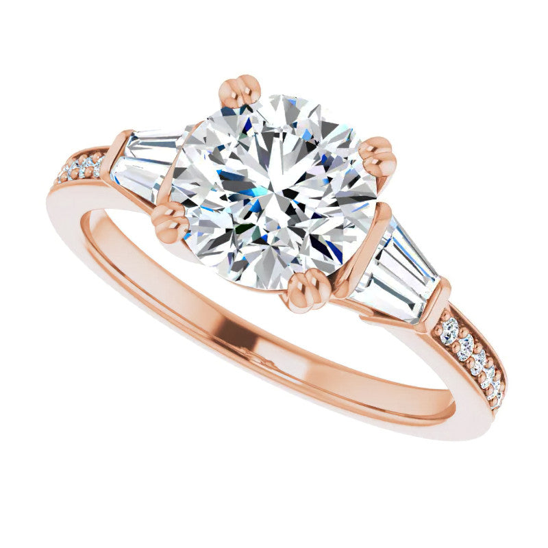 Round Moissanite & Diamond Baguette Engagement Ring