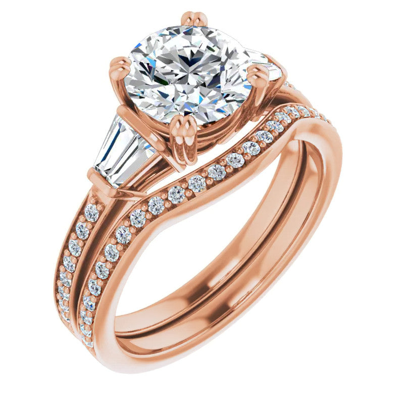 Round Moissanite & Diamond Baguette Engagement Ring