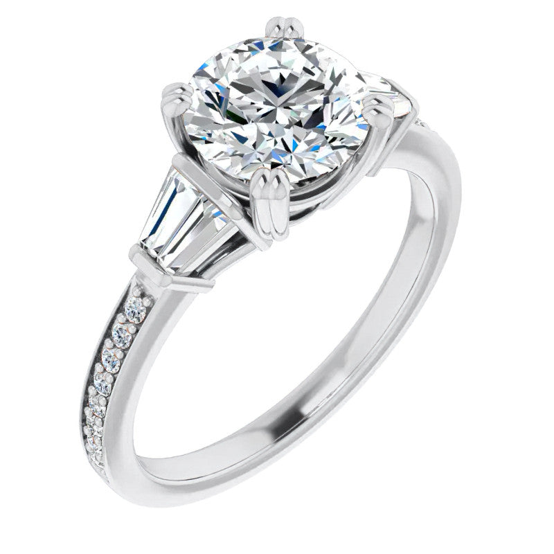 Round Moissanite & Diamond Baguette Engagement Ring