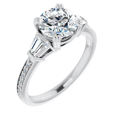Round Moissanite & Diamond Baguette Engagement Ring