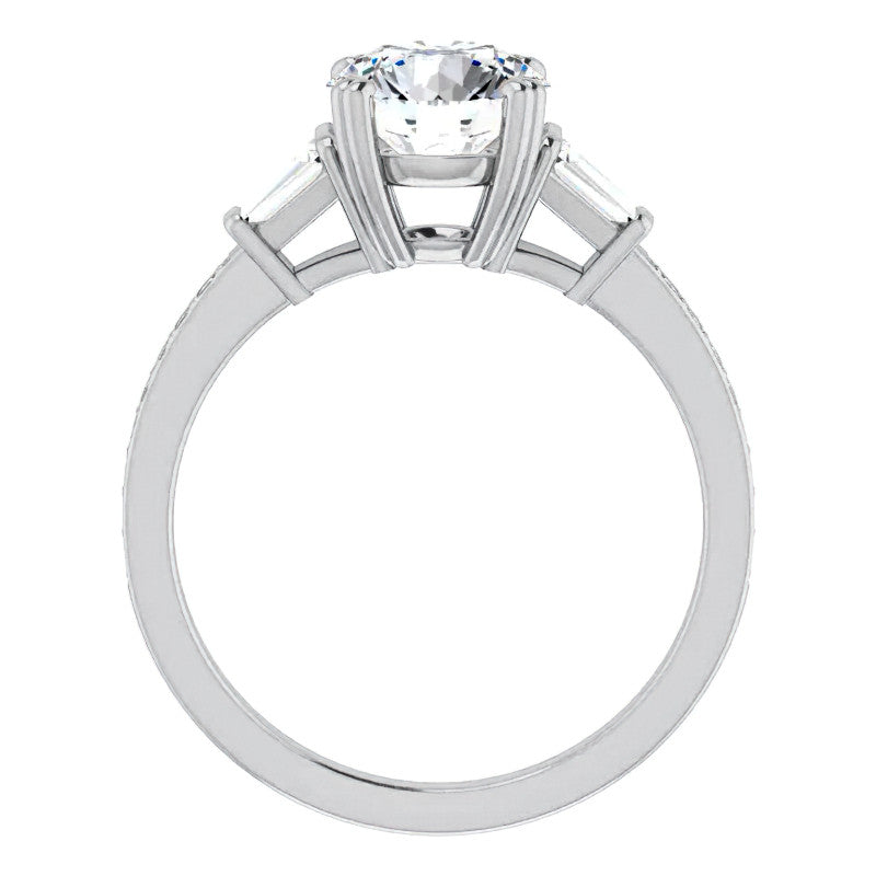 Round Moissanite & Diamond Baguette Engagement Ring
