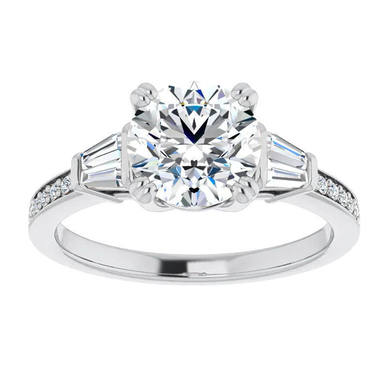 Round Moissanite & Diamond Baguette Engagement Ring