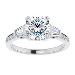 Round Moissanite & Diamond Baguette Engagement Ring