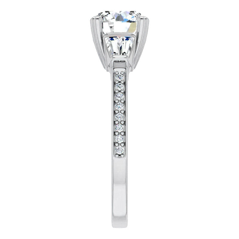 Round Moissanite & Diamond Baguette Engagement Ring