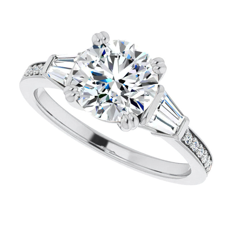 Round Moissanite & Diamond Baguette Engagement Ring
