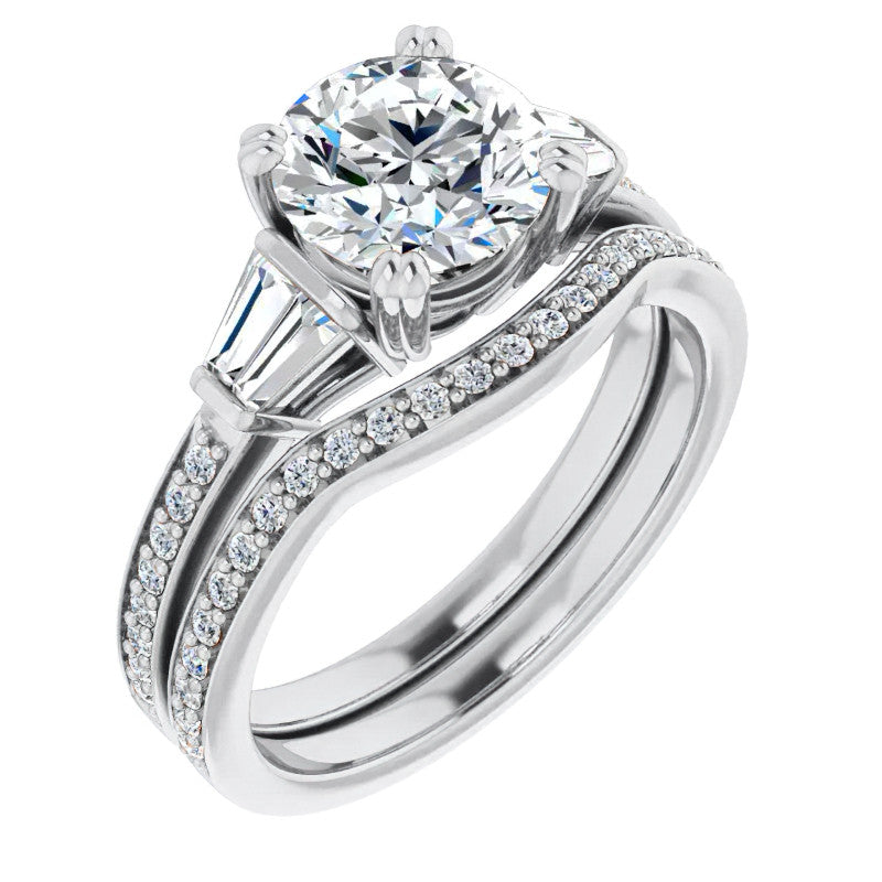 Round Moissanite & Diamond Baguette Engagement Ring