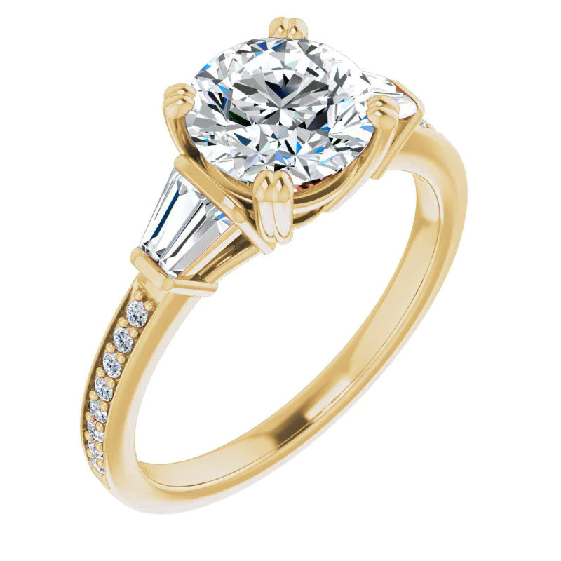 Round Moissanite & Diamond Baguette Engagement Ring