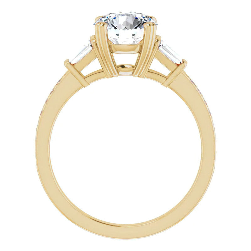 Round Moissanite & Diamond Baguette Engagement Ring