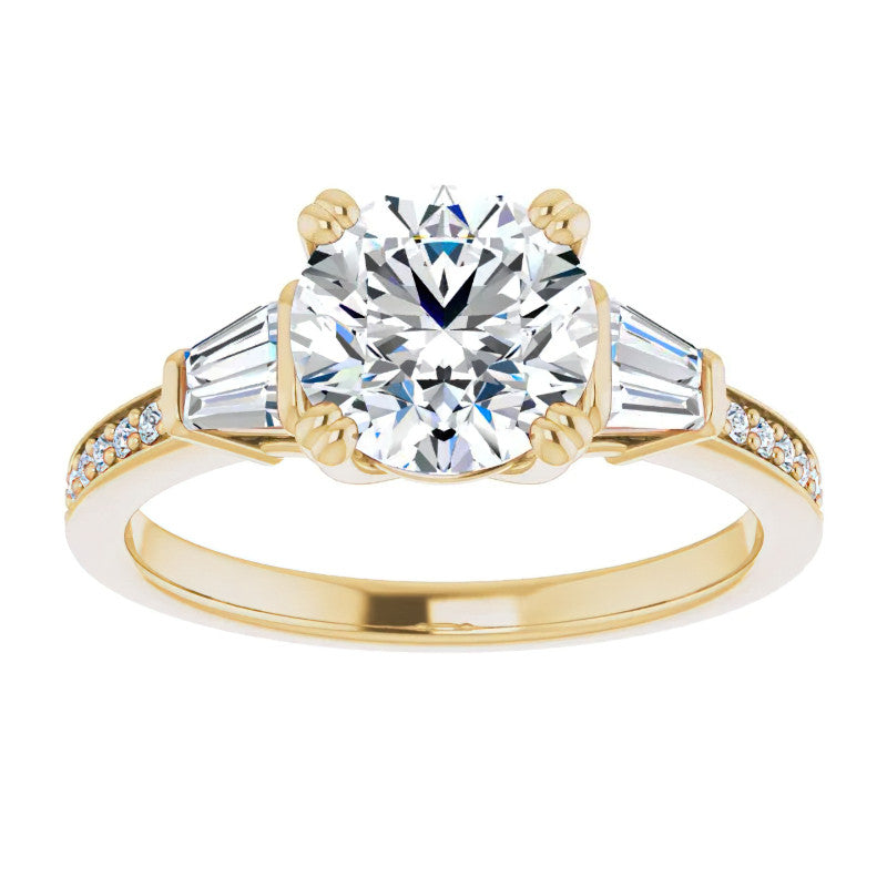 Round Moissanite & Diamond Baguette Engagement Ring