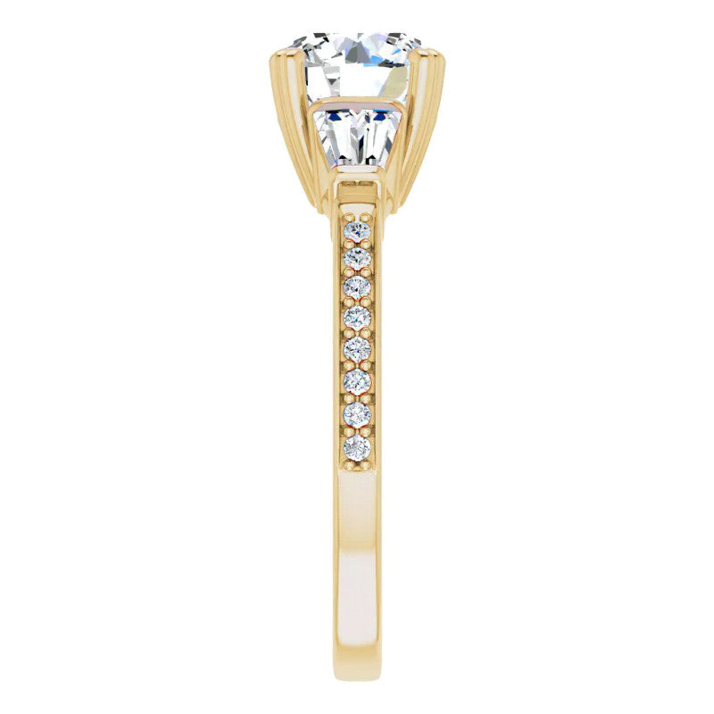 Round Moissanite & Diamond Baguette Engagement Ring