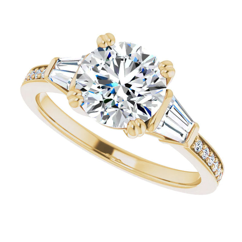 Round Moissanite & Diamond Baguette Engagement Ring