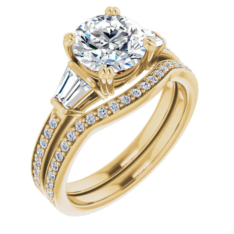 Round Moissanite & Diamond Baguette Engagement Ring