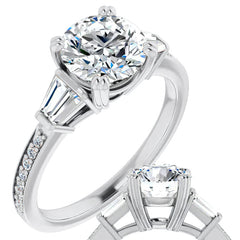 Round Moissanite & Diamond Baguette Engagement Ring