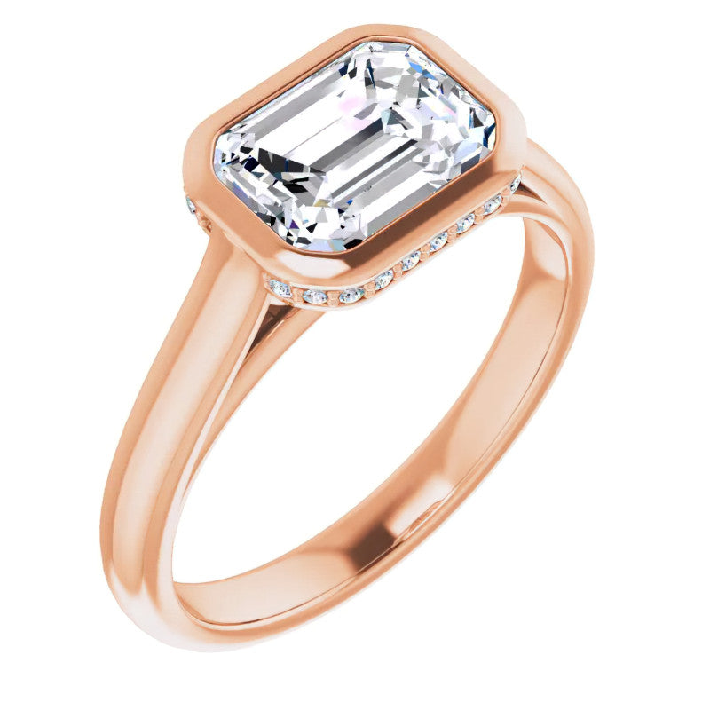 Emerald cut Moissanite Bezel Engagement Ring