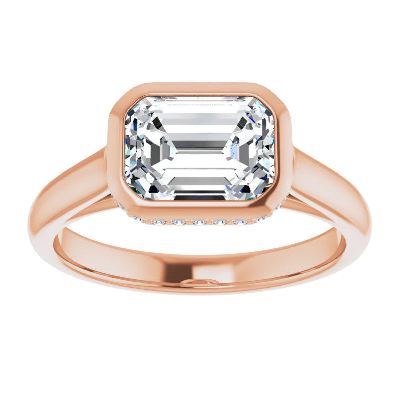Emerald cut Moissanite Bezel Engagement Ring