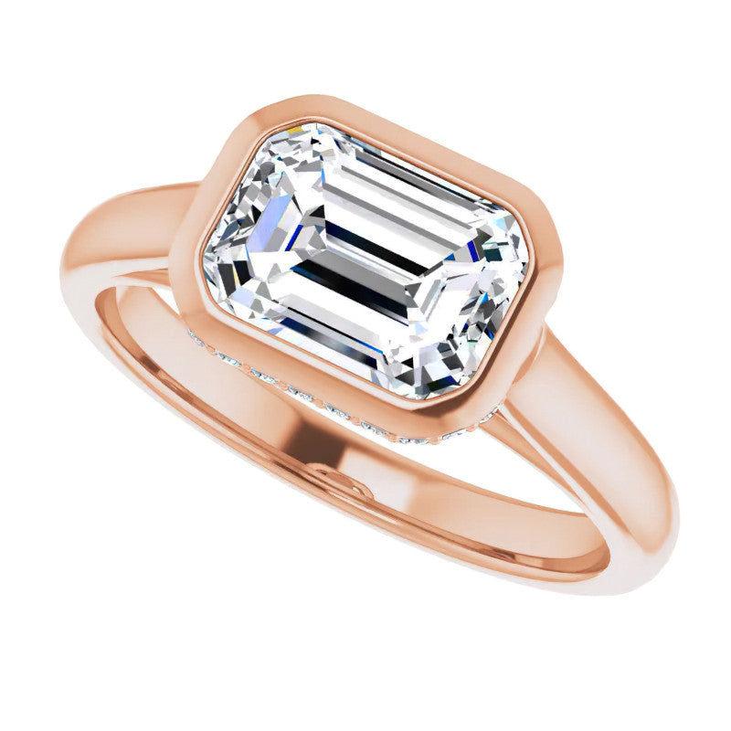 Emerald cut Moissanite Bezel Engagement Ring