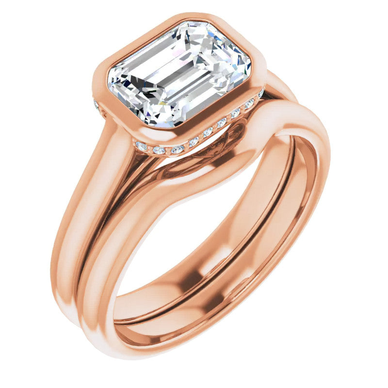 Emerald cut Moissanite Bezel Engagement Ring