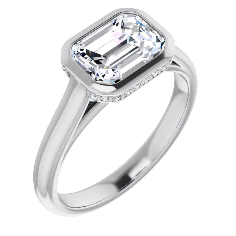 Emerald cut Moissanite Bezel Engagement Ring