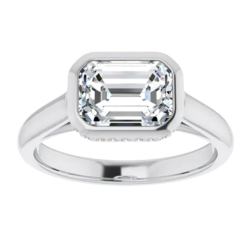 Emerald cut Moissanite Bezel Engagement Ring