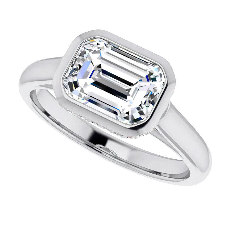 Emerald cut Moissanite Bezel Engagement Ring