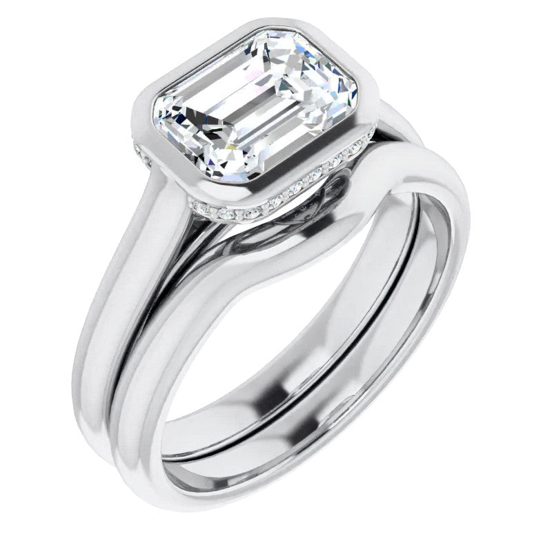 Emerald cut Moissanite Bezel Engagement Ring