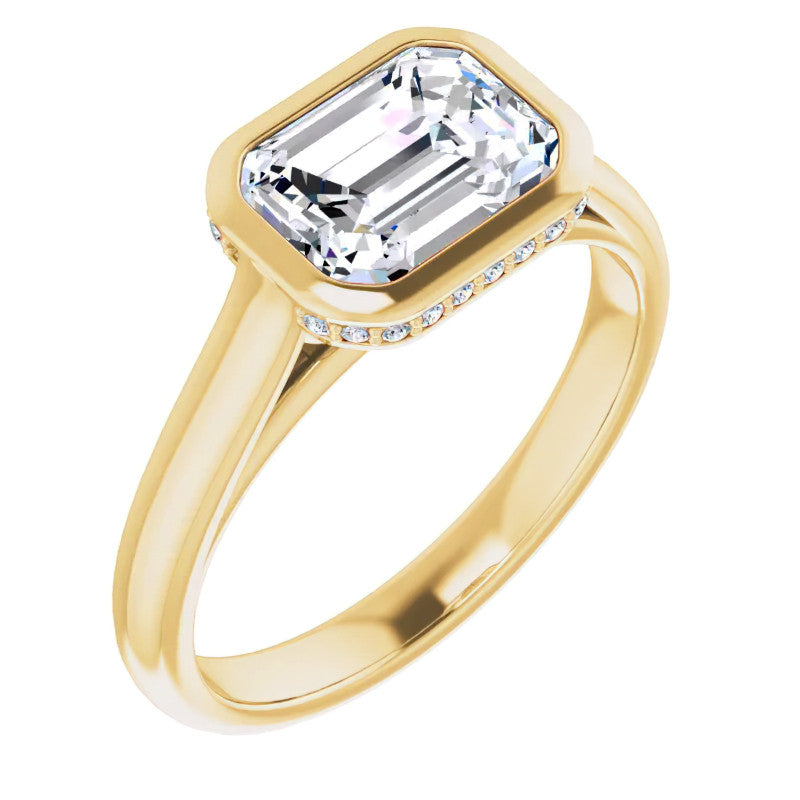Emerald cut Moissanite Bezel Engagement Ring