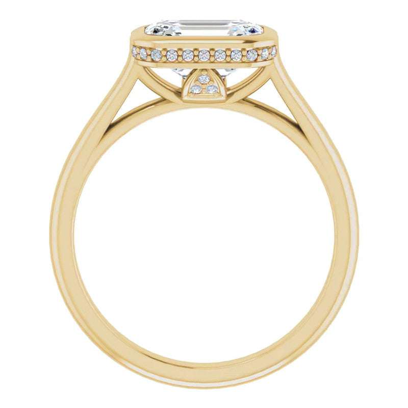Emerald cut Moissanite Bezel Engagement Ring
