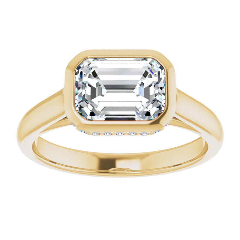 Emerald cut Moissanite Bezel Engagement Ring