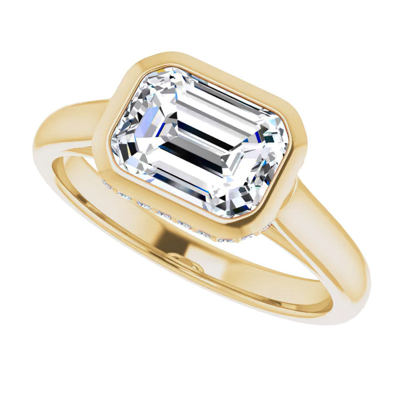 Emerald cut Moissanite Bezel Engagement Ring