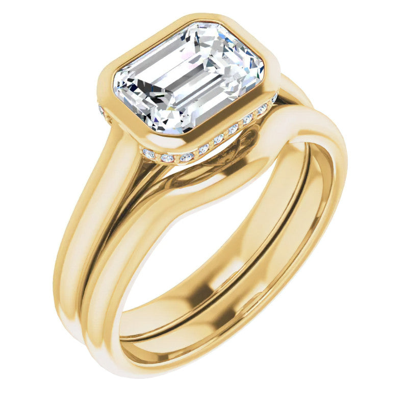 Emerald cut Moissanite Bezel Engagement Ring