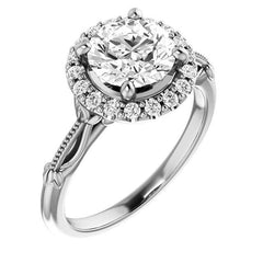 Round Split Shank Halo Moissanite Engagement Ring