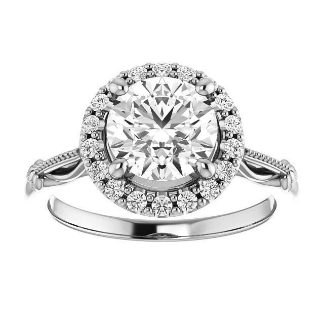Round Split Shank Halo Moissanite Engagement Ring